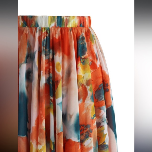 Chicwish ORANGE BLOSSOM WATERCOLOR MAXI SKIRT Sz M - Picture 3 of 8